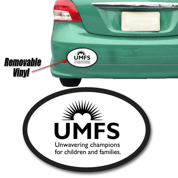 Ultra Removable White Vinyl Bumper Sticker 4" x 6" Oval