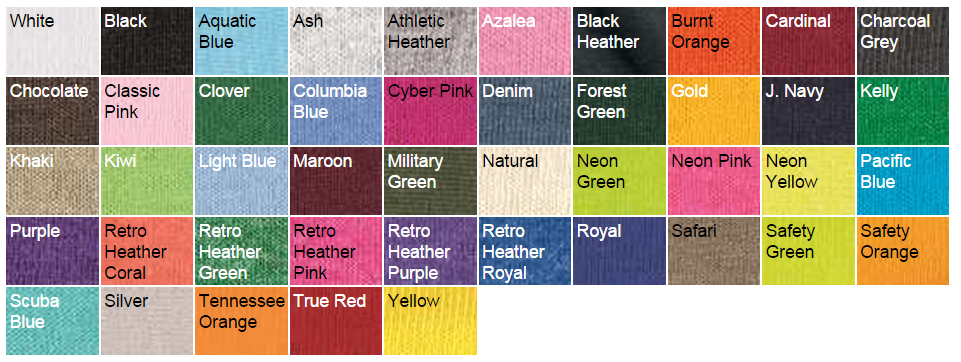 fruit of the loom t shirt size chart